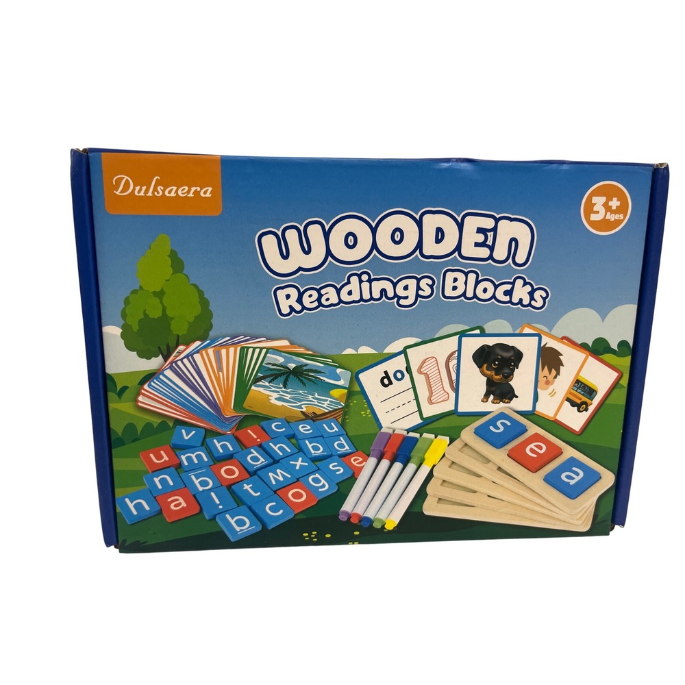 Dulsaera‎ Wooden Reading Blocks CVC Word Spelling Game BTE-040 Kids Learning Toy